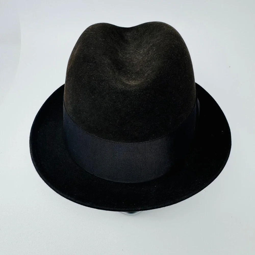 Vintage Mallory Fedora Hat Brown Fur Felt Cravenette Processed‎ Size 7 Feather